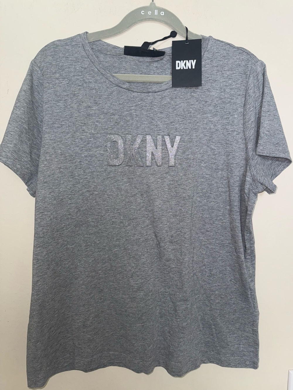 DKNY Heather Gray Logo Tee with Embossed Letters L